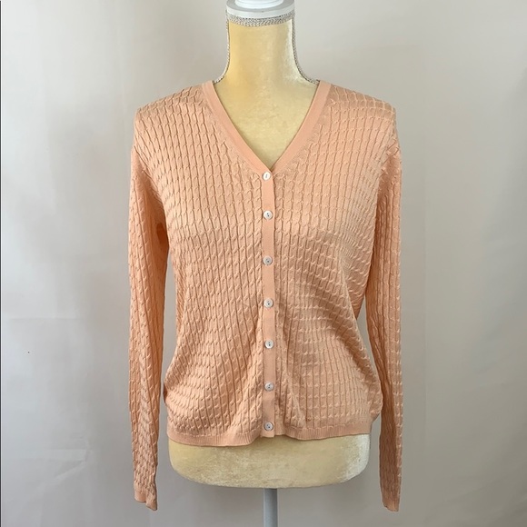 Vintage Sweaters - Vtg Evelyn & Arthur 100% Silk Peach Cardigan